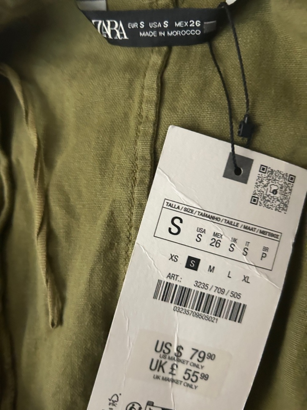 Zara Olive Green Linen Blend Knotted Jumpsuit - Picture 2 of 6